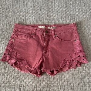 Mossimo High Rise Stretch Jean Short with Flower Design Lace Detail